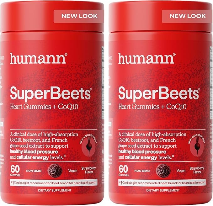 Humann SuperBeets Heart Gummies Advanced - CoQ10 150 mg Plus Beet Root Powder & Grape Seed Extract, 120 Count