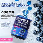 Blueberry Flavor Magnesium Glycinate Gummies 400mg – High Absorption Supplement for Adults and Kids, Sugar Free, Gelatin Free, Vegan Friendly, 60 Day Supply (60, Blueberry)