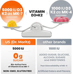 DR. MORITZ Vitamin D3 Gummies (5000 IU) with K2 - for Adults and Kids - Vitamin D3 K2 Gummies for Immune Support & Bone Health - Vegan, Sugar Free, Gluten Free (60 Count)