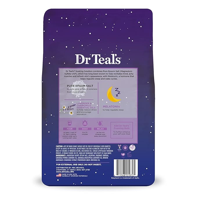Dr Teal's Epsom Salt Soak, Lavender & Chamomile, 3 lbs | Pack of 2 | Sleep Blend | With Melatonin | Essential Oils
