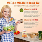 2Packs Vitamin D3 K2 Gummies for Adults, Sugar-Free Vitamin D3 5000IU + K2(MK-7) 200mcg Supplement with Vitamin B Complex & Vitamin C E Supports Bone, Muscle, Teeth & Immune, Vegan, Gluten Free
