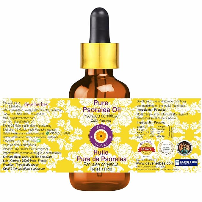 dève herbes Pure Psoralea Oil (Psoralea corylifolia) with Glass Dropper Cold Pressed 30ml (1 oz)