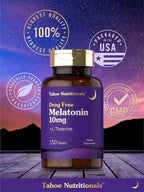 Tahoe Nutritionals Melatonin 10mg | 150 Tablets | with L-Theanine | 100% Drug Free Aid | Vegetarian, Non-GMO, Gluten Free Supplement