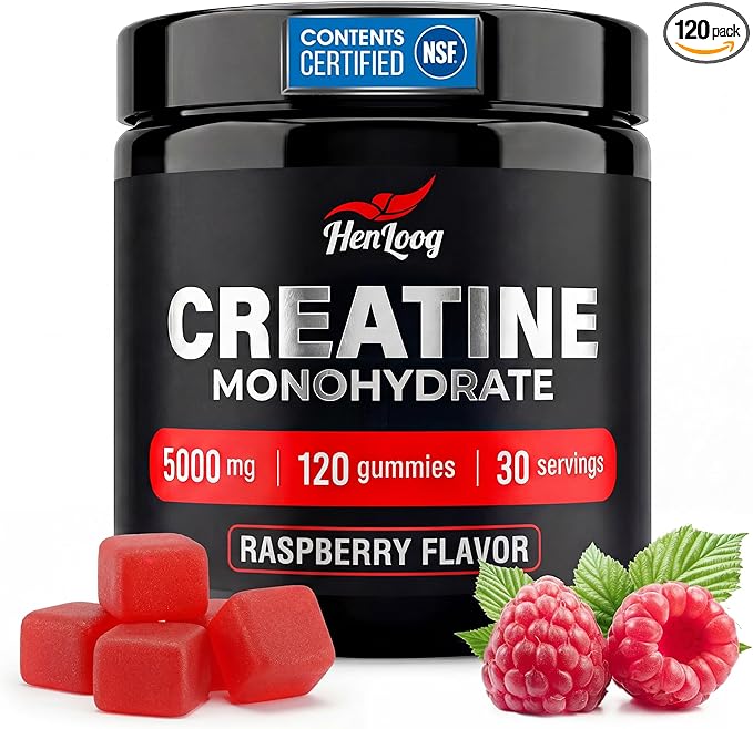 Creatine Monohydrate Gummies 5000mg for Women & Men, NSF Certified, Sugar Free, Vegan, 120 Count, Pre Workout Muscle Strength & Recovery Supplement