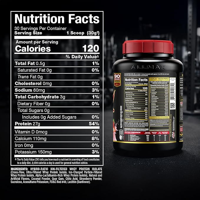ALLMAX ISOFLEX Pure Whey Isolate Protein Powder - Gluten Free, Low Lactose, Sugar-Free - High-Protein, Clean, Keto-Friendly, Pre Post Workout Supplement for Women and Men | Strawberry, 2lb