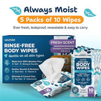 Body Wipes for Adults Bathing No Rinse 50pc XL - Ultra Thick Shower Travel Wipes for Personal Cleansing & Hygiene Essentials, Elderly Care, Incontinence Disposable Washcloths for Women Men
