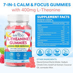 L-Theanine Gummies with L-Theanine 400 mg, Ashwagandha, GABA, 5-HTP, Magnesium Glycinate for Calm, ZZZ & Relaxation Support - Vegan, Raspberry Flavor, 120 Count