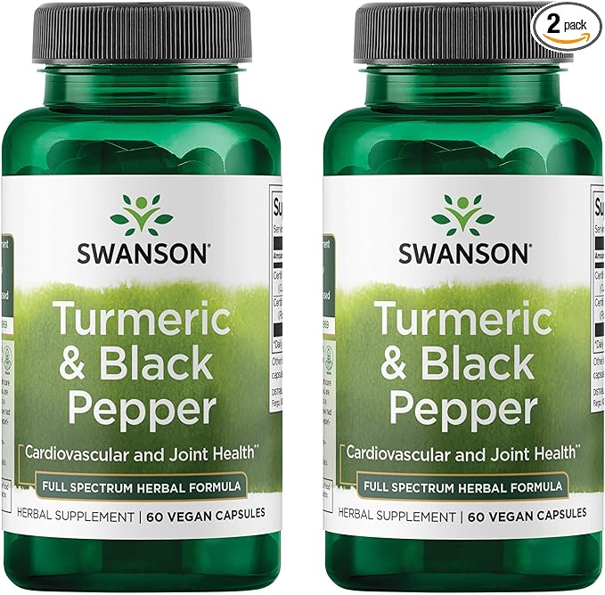 Swanson Organic Turmeric & Black Pepper Joint Health Supplement for Active Adults Seeking Anti-Inflammatory Support with Enhanced Bioavailability (60 Vegan Capsules, 2 Pack)