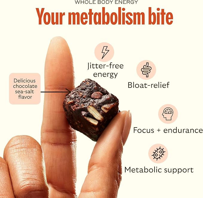 GEM Energy Caffeinated Chocolate Bite | Holistic Sustained Energy | Supports Metabolism, Stamina & Endurance | 40mg Caffeine, Ginseng Root, L-Theanine | Chocolate Cacao Sea Salt | 7 Servings