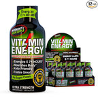 Vitamin Energy Workout+ Extra Strength Energy Shot Sour Apple 12 Pack, 260mg Natural Caffeine, Pre-Workout, B-Vitamins, Minerals, Endurance & Performance, Zero Sugar, Gluten-Free, Vegan, 1.93 fl oz