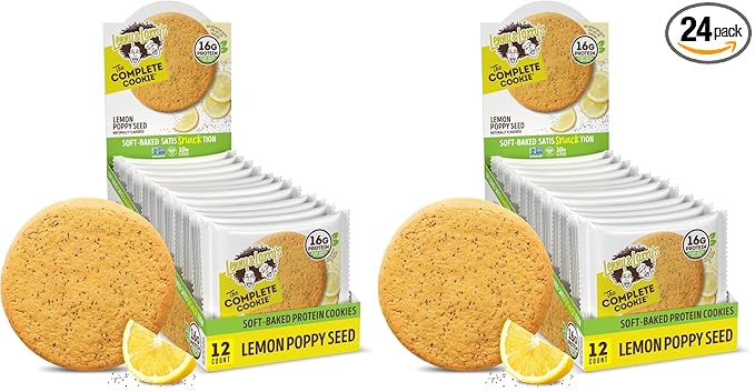 Lenny & Larry's Complete Protein Cookie,[Lemon Poppy Seed],Chewy Soft Baked,16g Plant Protein,Vegan,Non-GMO,High Fiber,4 Ounce Cookie,(Pack of 24)
