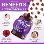 Iron Gummies Supplements for Women, Men and Kids – Health Blood & Energy Support for Iron Deficiency, Anemia, No After Taste- Fresh Grape Flavor- 100 Gummies (50 Days Supply)