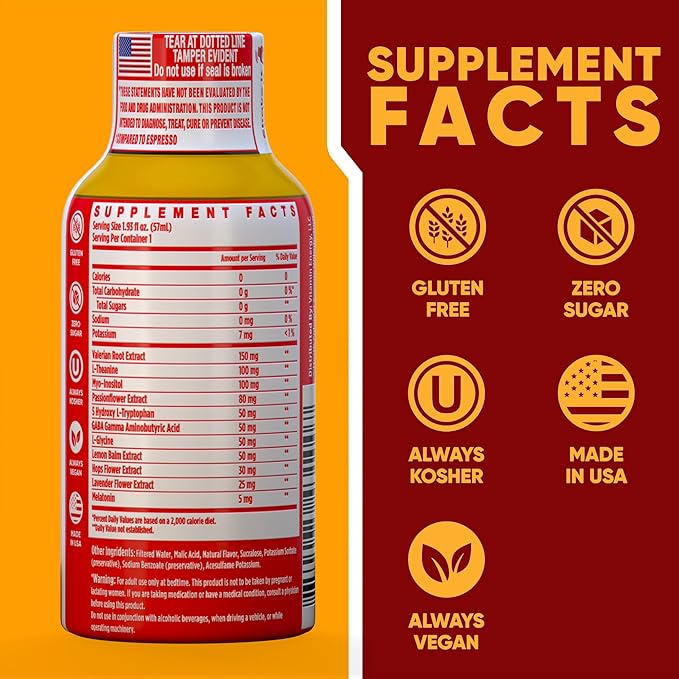 Vitamin Energy 8 Hour Sleep Shot Strawberry Lemonade 12 Pack, Melatonin, 5-HTP, GABA, Valerian, Lavender, Nighttime Relaxation & Sleep Support Supplement, Zero Sugar, Vegan, Gluten-Free, Kosher, 1.93 fl oz