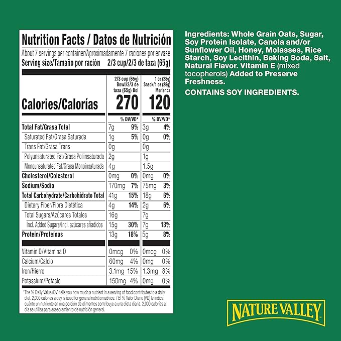 Nature Valley Protein Granola, Oats and Honey Granola, Resealable Snack Pouch, Family Size, 17 oz