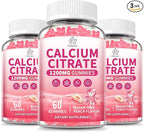 (3 Pack) Calcium Citrate Gummies 1200 mg for Adults, High Absorption Calcium Supplement for Women & Men, Sugar Free, Non-GMO, Gluten Free, Supports Muscle & Immune - Natural Peach Flavor