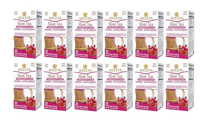 Hyleys Slim Tea Pomegranate Flavor - Weight Loss Herbal Supplement Cleanse and Detox - 25 Tea Bags (12 Pack)