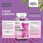 Wild & Organic Milk Thistle Gummies 1500 mg - Milk Thistle Supplement for Liver Cleanse Detox - Silymarin Liver Detox Gummies - 30 Days Supply - 60 Vegan, Non-GMO Chews
