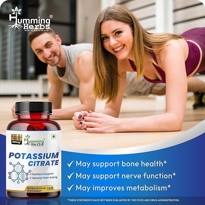 Potassium Citrate 800 mg (306 mg Elemental Potassium) – Electrolyte & pH Balance Support – Vegan, Non-GMO – 150 Capsules