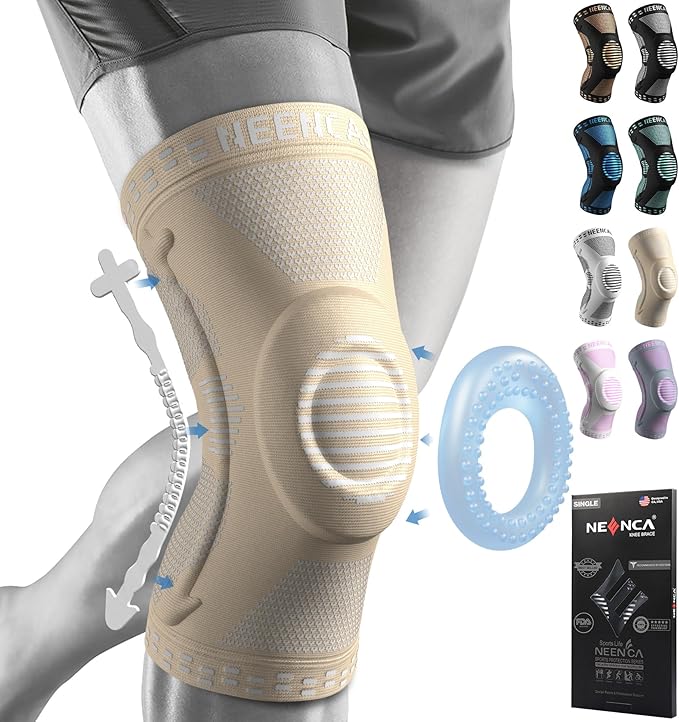 NEENCA Professional Knee Brace for Pain Relief, Medical Knee Support with Patella Pad & Side Stabilizers, Compression Knee Sleeve for Meniscus Tear, ACL, Joint Pain, Runner, Workout (Beige, X-Small)