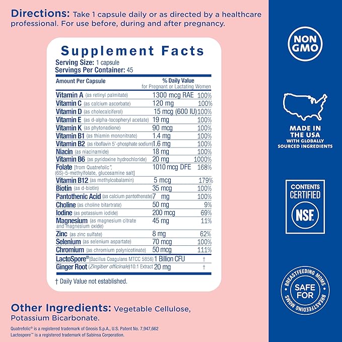 Mommy's Bliss Prenatal Multivitamin Probiotic for Women w/Folic Acid, Supports Baby Development & Digestion w/Zinc, Vitamin B6 & B12, Ginger & Choline, Vegan & Gluten Free (45 Servings) (Pack of 2)