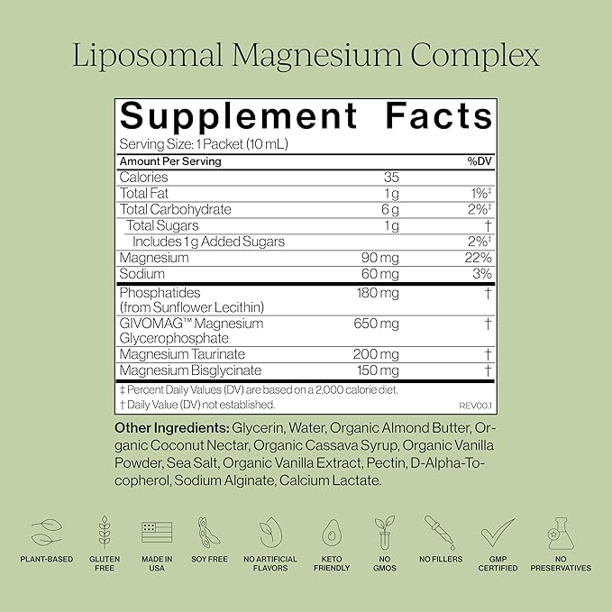Cymbiotika Liposomal Magnesium Complex – Promotes Relaxation, Restful Sleep, and Heart & Brain Health – Highly Absorbable 3-in-1 Formula – Vanilla Almond, 10 mL Pouches (28 Count)