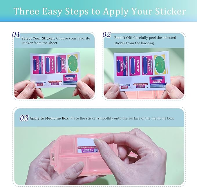 Pill Organizer with Medicine Labels 146 Labels Travel Daily Pill Container Mini Medication Organizer Storage Travel Essentials Pill Case 7 Day Pill Organizer (Blue+Pink+Purple, 3 Packs)