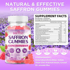 Saffron Gummies for Adult Kids, 10-IN-1 Formula with Saffron 88.5mg, Vitamins D3 & B6, Magnesium, Zinc, Ashwagandha, L-Theanine, St. John's Wort - Supports Mood & Focus, Raspberry Flavor, 120 Count