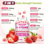L-Lysine Gummies 1000mg, 7-in-1 Lysine Gummies for Adults & Kids, Essential Amino Acid with L-Arginine, L-Glutamine, Vitamin for Lip & Skin, Immune, Calcium Absorption, Strawberry Flavor, 60Ct