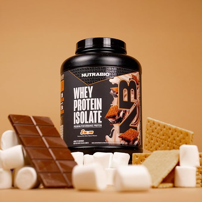 NutraBio 100% Whey Protein Isolate Protein Powder, 25g Protein with Complete Amino Acid Profile, Non-GMO, Soy & Gluten Free, Low Carb, Low Calorie, S'Mores, 5 Lbs