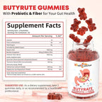 Butyrate Gummies Gut Health Supplement: Butyrate with Probiotic & Prebiotic Fiber Gummies for Women Men Sugar Free Digestive & Energy Metabolism Support Vegan Hawthorn Flavor 30 Days Supply