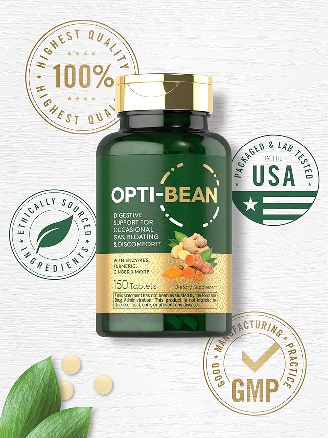Carlyle Opti-Bean | 150 Tablets | Digestive Support | Gas, Bloating & Discomfort Enzyme Blend | Vegetarian, Non-GMO & Gluten Free Supplement