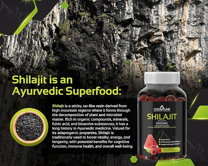 Shilajit Gummies – Pure Himalayan Shilajit Supplement with Fulvic Acid – 1000mg Natural Shilajit Pure Energy Support – Sugar-Free Raspberry Watermelon Flavor – Vegan, Non-GMO, Gluten-Free – 60 Count