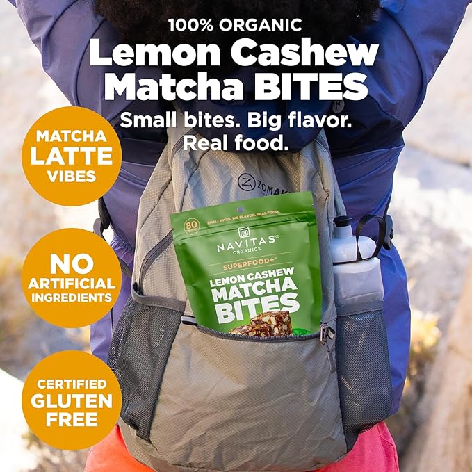 Navitas Organics Lemon Matcha Cashew Superfood+ BITES – Power Snacks – All Natural Plant Based – Clean Energy & Nutrition – USDA Organic, Non GMO, Gluten Free, Soy Free, Vegan (8oz. Bag 11 Servings)
