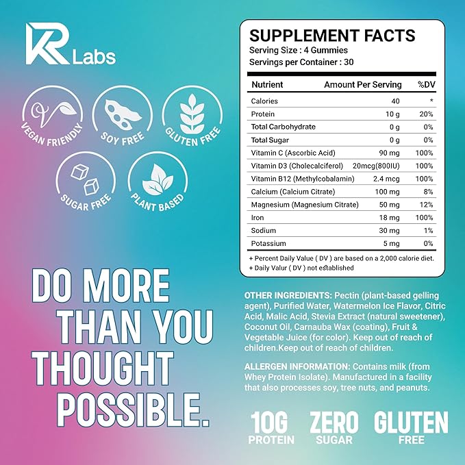 Zero Carb 100% Clear Whey Isolate Protein Gummies + Electrolyte | 300g Total Protein per Bag | Plant Based Ingredients with Vitamins for Men & Women Gluten Free Non-GMO | Watermelon |120 Count