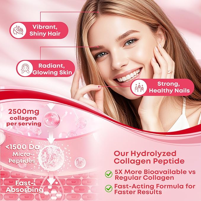 2 Pack Sugar Free Collagen Gummies for Women & Men | Hydrolyzed Collagen Peptides for Hair Skin & Nails | MultiCollagen Protein Type I II III V X with Biotin & Vitamin C | Strawberry Flavor, 120 Count