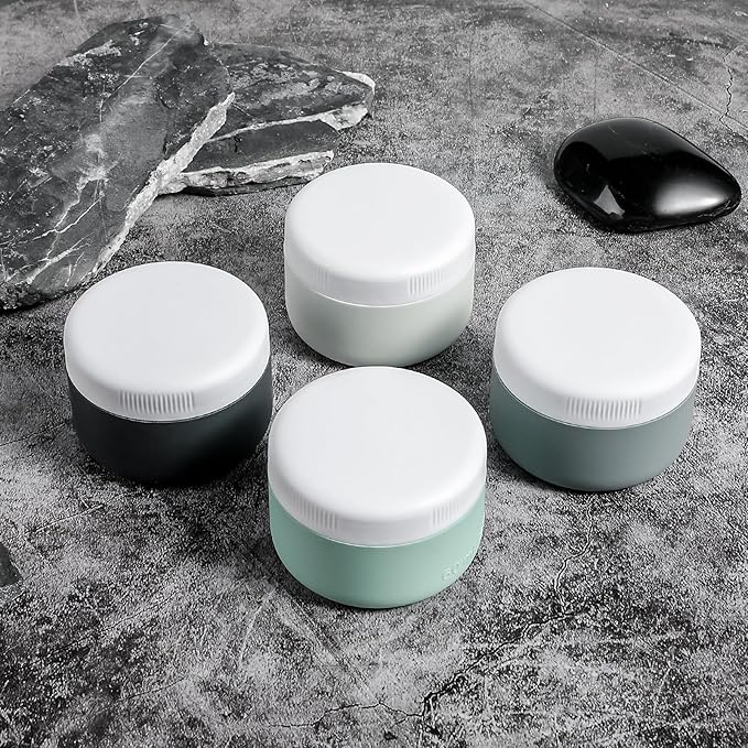 Kuangre Travel Containers for Toiletries, Silicone Cream Jars BPA-Free, Leak-proof 2oz Travel Size Containers, Portable Size Silicone Jars with Lid for Cosmetic Face Hand Body Cream (4 Pack)