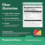 Physician’s Choice Fiber Gummies for Digestive Health & Regularity - Raspberry Lemon Flavor - No Sugar Added & Vegan - Natural Chicory Root Prebiotic Fiber - Daily Gummy for Adults, Women & Men - 60CT