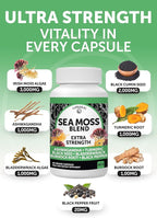 Lunakai USA Made Irish Sea Moss Capsules with Black Seed Oil, Ashwagandha, Burdock Root & Bladderwrack, 60ct