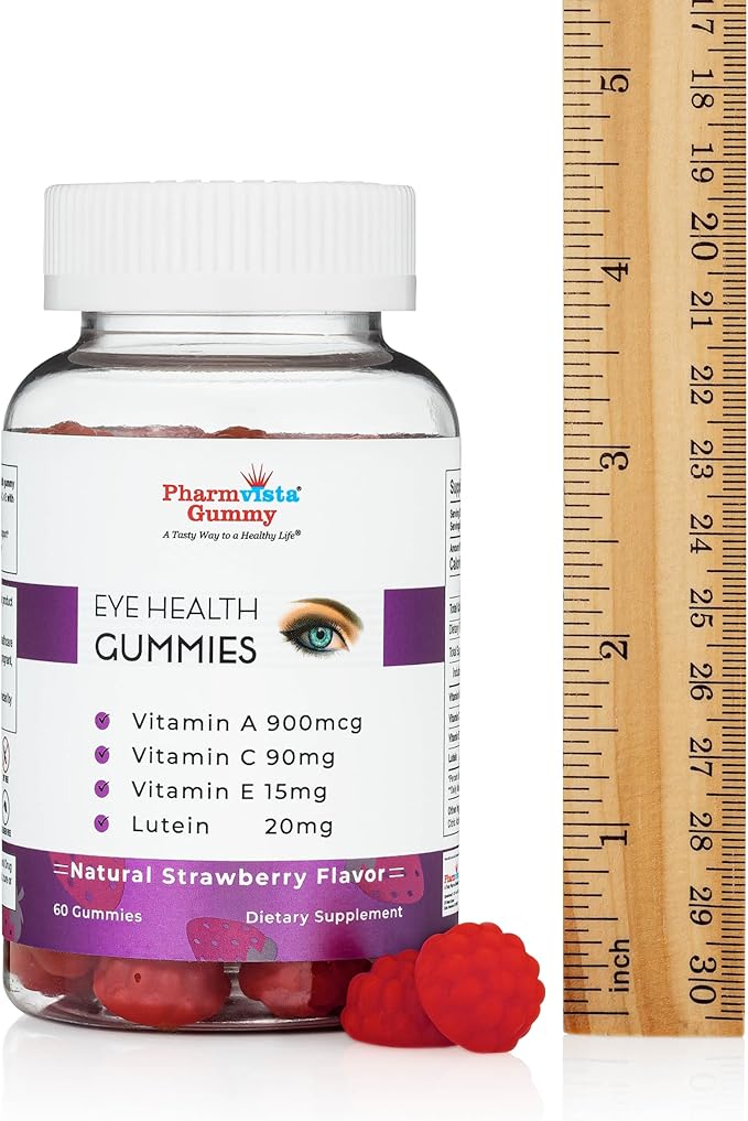 Pharmvista Eye Health Support Gummy - Vitamin A + C + E + Lutein - Gluten Free, Vegan Friendly Supplement - 60 Count