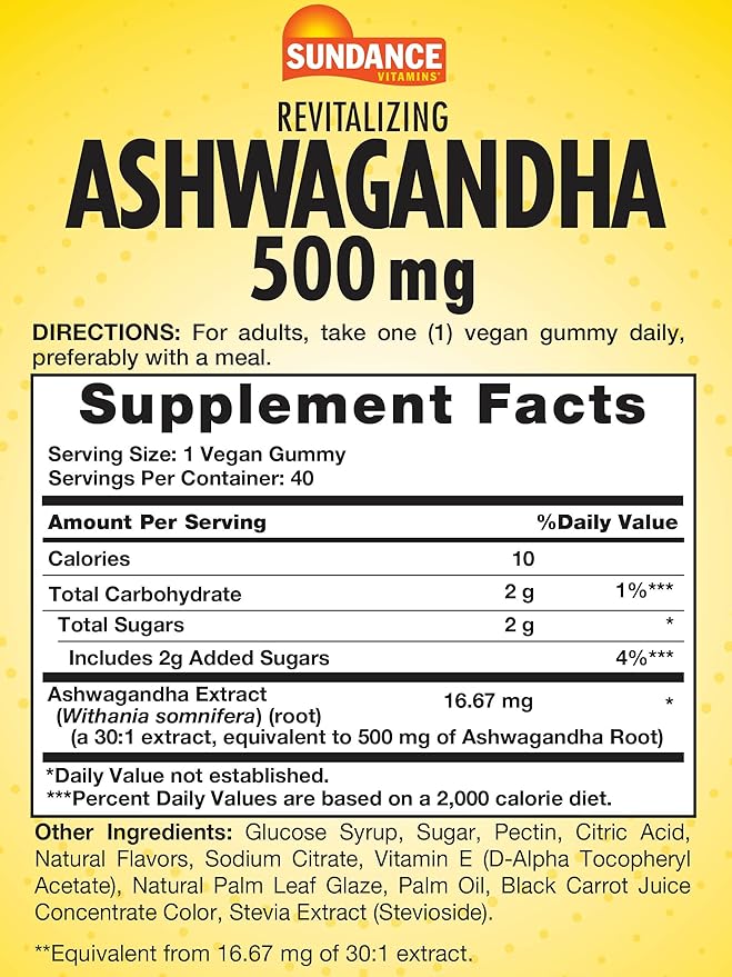 Sundance Ashwagandha Gummies | 40 Vegan Gummies | Vegan, Non-GMO, and Gluten Free Supplement