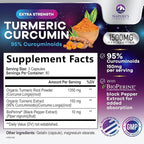 Turmeric Curcumin Supplement - 1350mg Organic Turmeric Per Serving - 95% Curcuminoids & BioPerine Black Pepper Extract for Best Absorption - Natural Vegan Joint Support, Bottled in USA - 240 Capsules