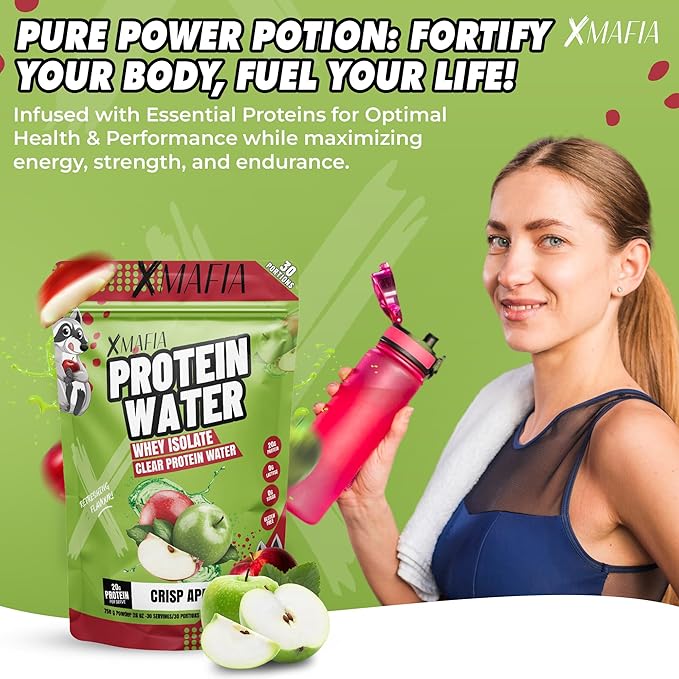 XMafia - Clear Whey Protein Isolate Powder – 20g Protein + Collagen Peptides, 30 Servings, Zero Sugar, Refreshing Light Protein Drink Water, Whey Powder Protein Shake, Lactose Free – Apple