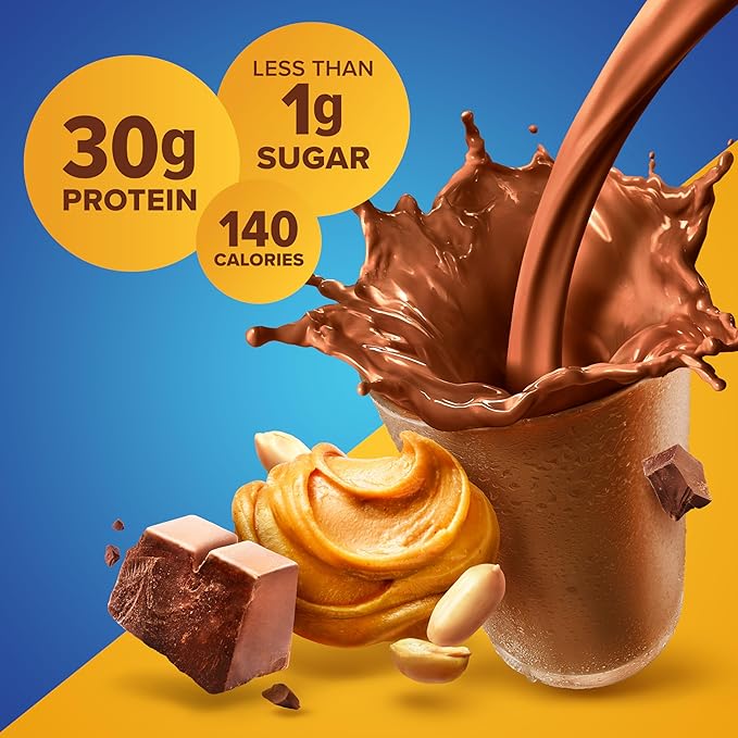 Pure Protein Complete Shake, Chocolate Peanut Butter, 30g High Protein-Drink, Less than 1g Sugar, 3g Fiber, Ready to Drink, Non GMO, On-the-Go Shakes, 11oz Bottles, (Pack of 24)