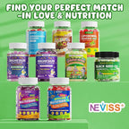 NEVISS Kids 4+ & Teens Super Greens 40-in-1 Gummies w/Multivitamin, Omega3 Iron, D3K2, Picky Eater Organic Super Fruits Veggies Superfood Gummy, Mushroom, Lutein | Immune Bone Brain Energy, Sugar Free