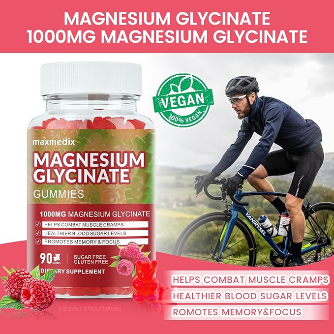 Magnesium Glycinate Gummies 1000mg, Sugar Free Magnesium Potassium Supplements Chewable for Adults with L-Threonate for Sleep, Body Support and Relaxation,90 Raspberry Gummies