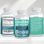 4-in-1 Calcium Supplements for Women and Men - Calcium with Vitamin D3 K2 5000 IU Supplement, 601mg per Serving for Heart, Bones & Body Defenses - Gluten-Free, Vegan-Friendly (360 ct) (Pack of 1)