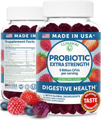 Lunakai USA Made Probiotic Gummies - 5 Billion CFUs, Vegan, Non-GMO, Gluten-Free - Digestive & Immune Support for Women & Men - 60 Chewable Gummies