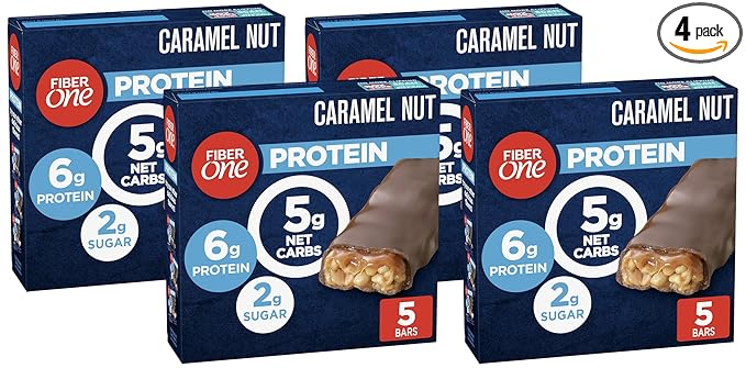 Fiber One Chewy Protein Bars, Caramel Nut, Protein Snacks, 1.17 oz, 5 ct (Pack of 4)