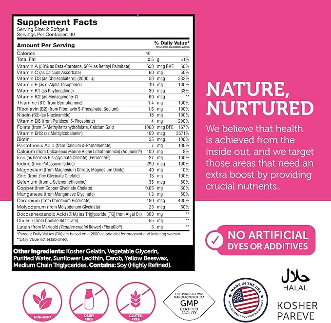 Zahler Prenatal Vitamin with DHA & Folate - DHA Supplements & Prenatal Multivitamin for Mother and Child - Kosher Prenatal DHA Prenatal Vitamins with Iron, Pre Natal Softgels (180 Count (Pack of 1))