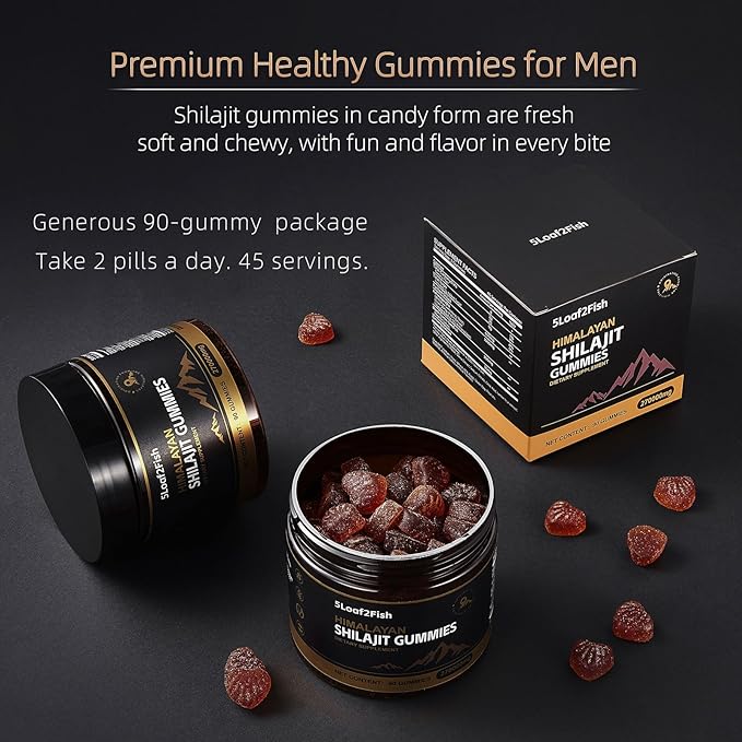 Organic Shilajit Gummies, Pure Himalayan Shilajit Gummies For Men Supplement, Gold Women，Natural 85+ Trace Minerals, Ashwagandha, Black Seed Oil Extract, 90 Gummies